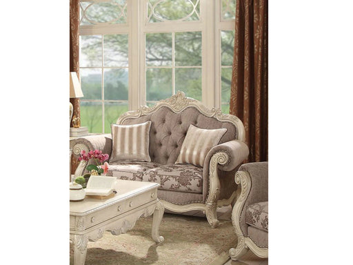 Acme Ragenardus Loveseat with 2 Pillows in Gray Fabric & Antique White 56021 - Levi's Discount Furniture (Vineland, NJ)