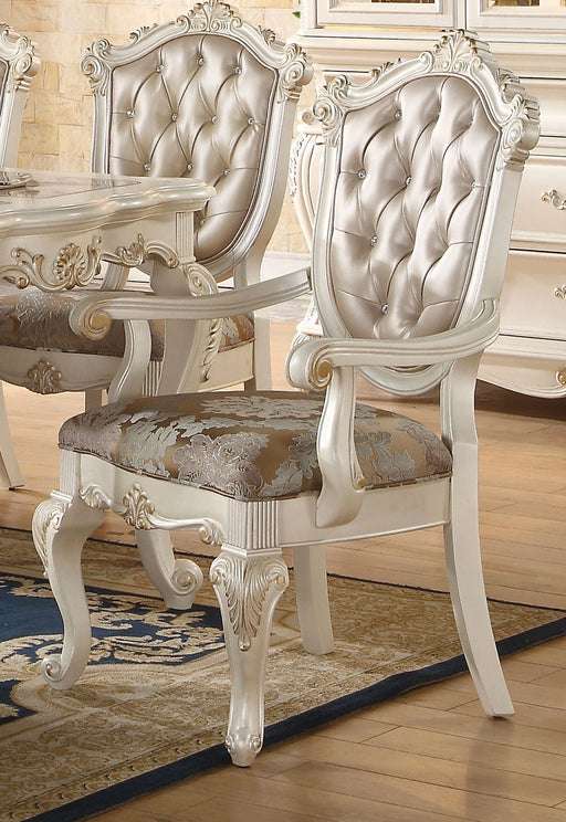 Chantelle Rose Gold PU & Pearl White Arm Chair - Levi's Discount Furniture (Vineland, NJ)