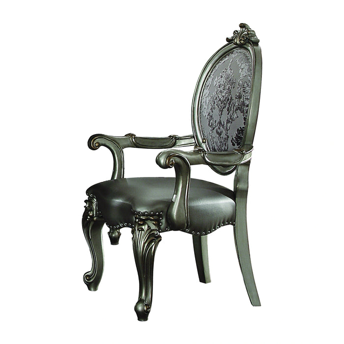 Versailles Silver PU & Antique Platinum Arm Chair - Levi's Discount Furniture (Vineland, NJ)