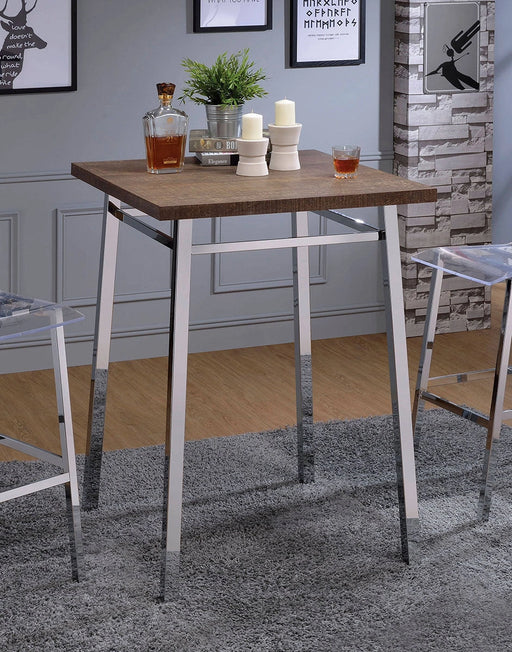 Acme Furniture Nadie Square Bar Table in Chrome and Oak 72595 - Levi's Discount Furniture (Vineland, NJ)