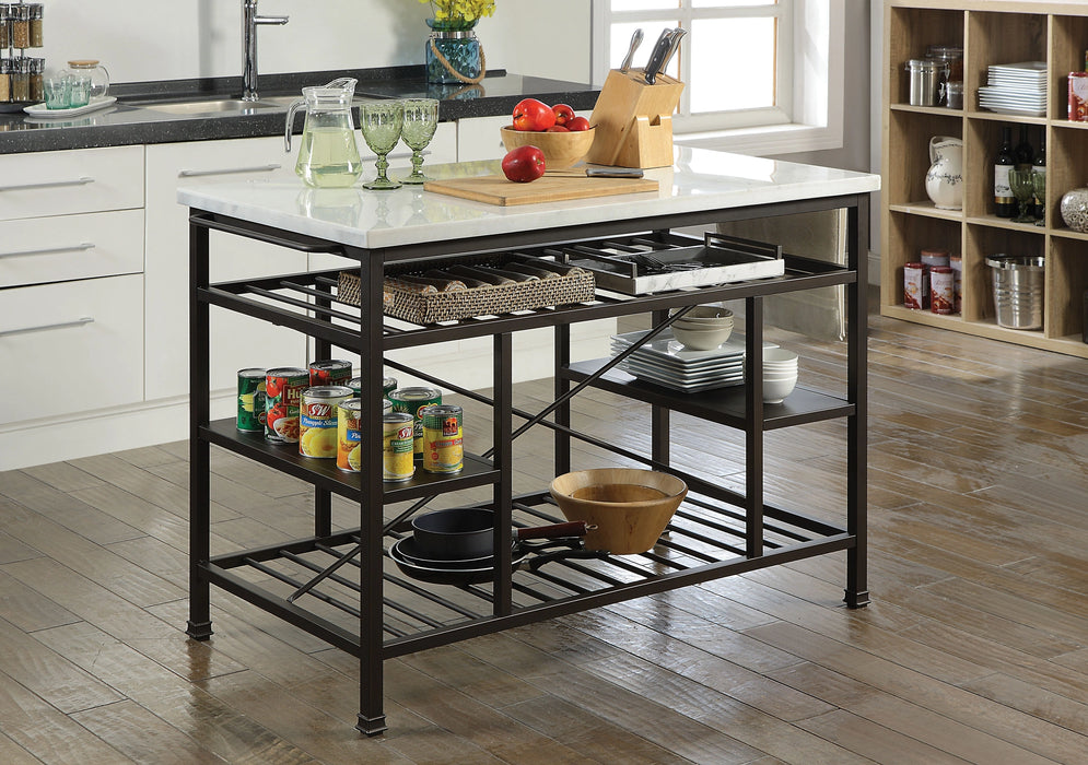 Lanzo Marble & Gunmetal Kitchen Island (Counter) - Levi's Discount Furniture (Vineland, NJ)