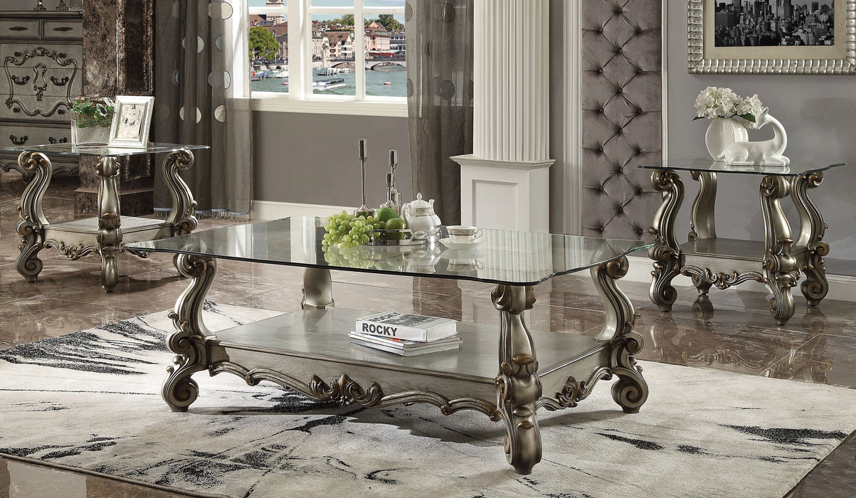 Versailles Antique Platinum & Clear Glass Coffee Table - Levi's Discount Furniture (Vineland, NJ)