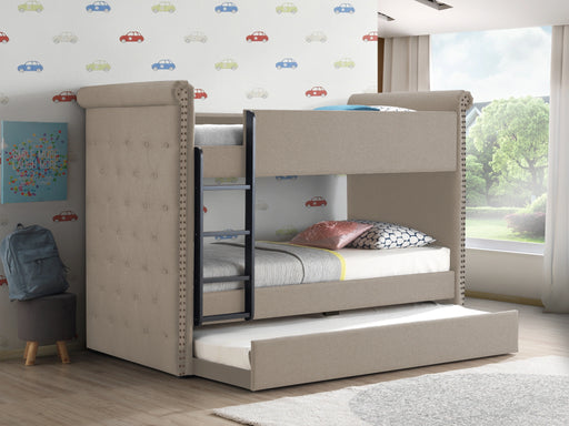 Romana II Beige Fabric Bunk Bed & Trundle (Twin/Twin) - Levi's Discount Furniture (Vineland, NJ)