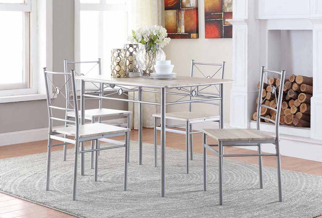 Anna Fontana 5-piece Rectangular Dining Set Brushed Silver - Levi's Discount Furniture (Vineland, NJ)