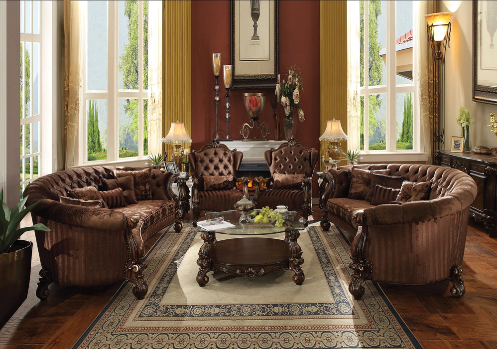 Versailles Brown Velvet & Cherry Oak Sofa w/5 Pillows - Levi's Discount Furniture (Vineland, NJ)