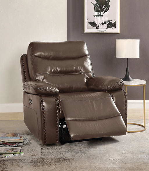 Aashi Brown Leather-Gel Match Recliner (Power Motion) - Levi's Discount Furniture (Vineland, NJ)