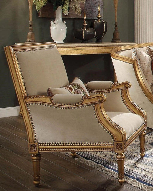 Acme Furniture Daesha Accent Chair in Tan Flannel & Antique Gold 50838 - Levi's Discount Furniture (Vineland, NJ)