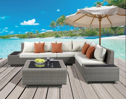 Acme Salena Patio Sectional with Cocktail Table in Beige Fabric & Gray Wicker 45020 - Levi's Discount Furniture (Vineland, NJ)