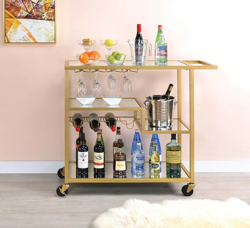 Adamsen Champagne & Mirror Serving Cart - Levi's Discount Furniture (Vineland, NJ)