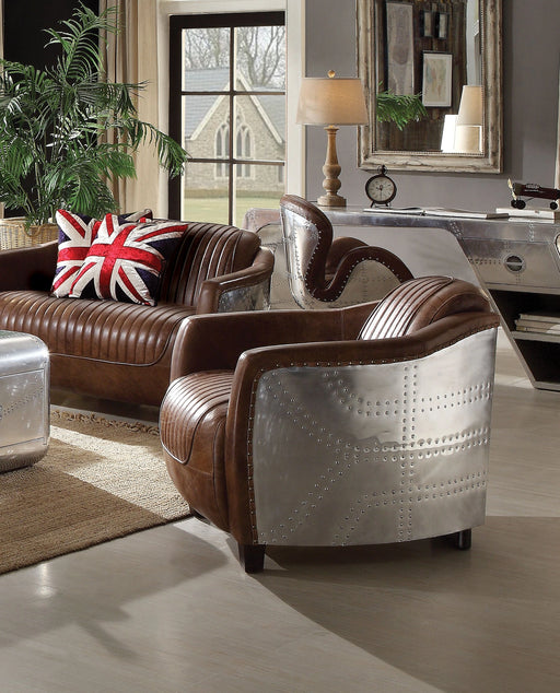 Brancaster Retro Brown Top Grain Leather & Aluminum Chair - Levi's Discount Furniture (Vineland, NJ)