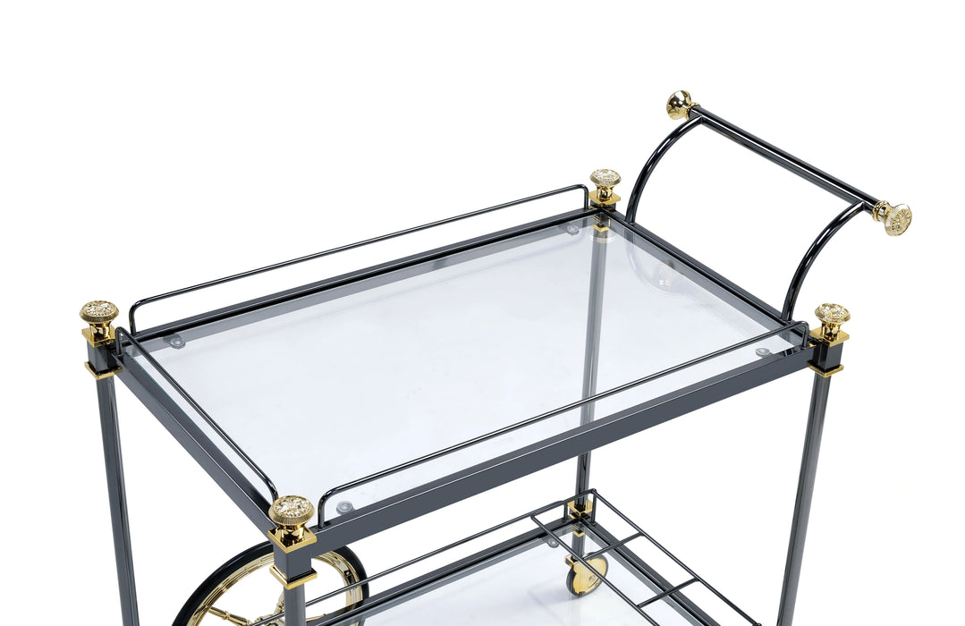 Cyrus Black/Gold & Clear Glass Serving Cart - Levi's Discount Furniture (Vineland, NJ)