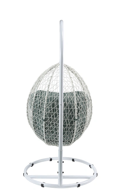 Simona Green Fabric & White Wicker Patio Swing Chair with Stand - Levi's Discount Furniture (Vineland, NJ)