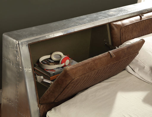 Brancaster Retro Brown Top Grain Leather & Aluminum Queen Bed - Levi's Discount Furniture (Vineland, NJ)