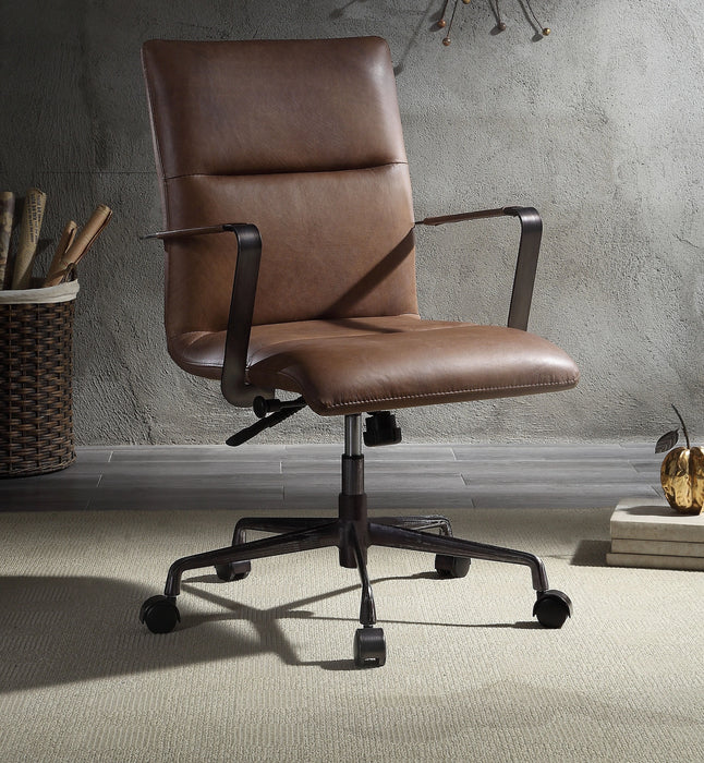 Indra Vintage Chocolate Top Grain Leather Office Chair - Levi's Discount Furniture (Vineland, NJ)
