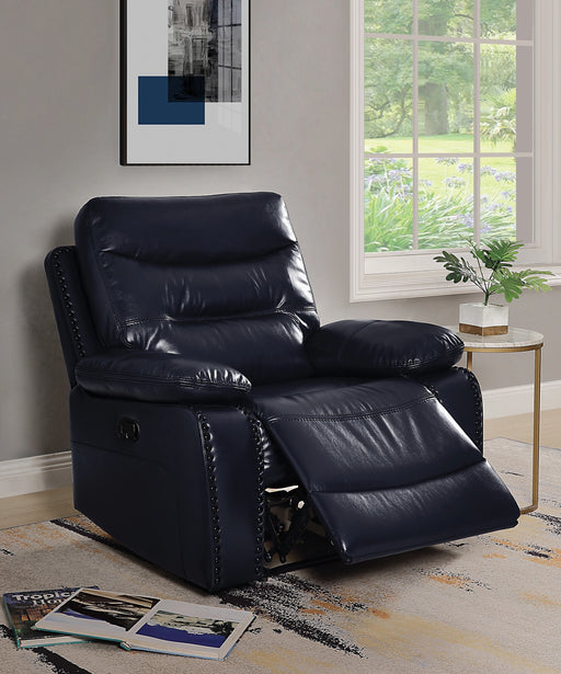 Aashi Navy Leather-Gel Match Recliner (Motion) - Levi's Discount Furniture (Vineland, NJ)