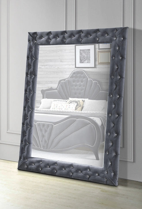 Dante Gray Velvet Accent Floor Mirror - Levi's Discount Furniture (Vineland, NJ)