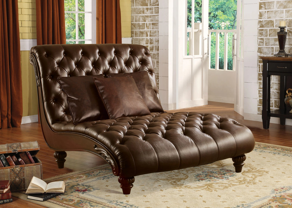 Anondale 2-Tone Brown PU Chaise & 3Pillows - Levi's Discount Furniture (Vineland, NJ)
