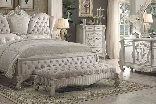Versailles Ivory Fabric & Bone White Bench - Levi's Discount Furniture (Vineland, NJ)