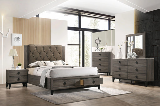 Avantika Fabric & Rustic Gray Oak Eastern King Bed (Storage) - Levi's Discount Furniture (Vineland, NJ)