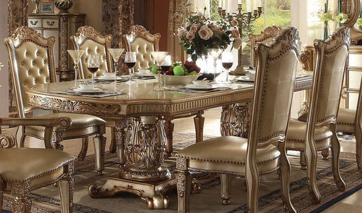 Acme Vendome Double Pedestal Dining Table in Gold Patina 63000 - Levi's Discount Furniture (Vineland, NJ)