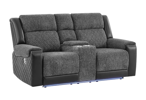 U5915 Grey/Black Console Rec Loveseat W/Immersive Sound & Blue LED