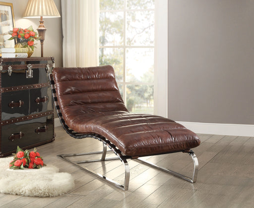 Qortini Vintage Dark Brown Top Grain Leather & Stainless Steel Chaise - Levi's Discount Furniture (Vineland, NJ)