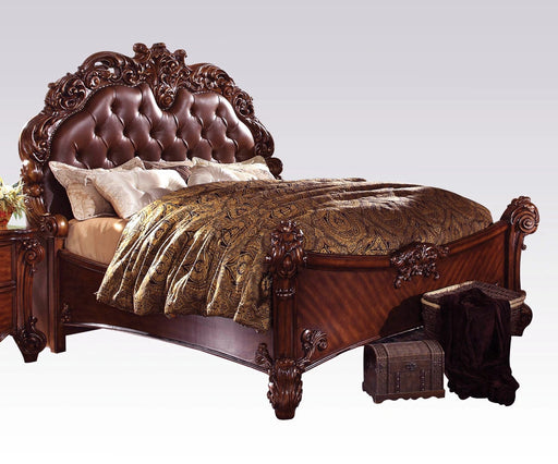 Acme Vendome King Panel Bed with Button Tufted Headboard in Cherry 21997EK - Levi's Discount Furniture (Vineland, NJ)