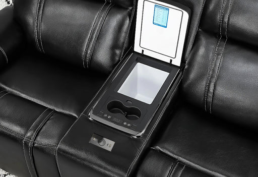 U8880 Black Leather Power Reclining Sofa/Power Console Reclining Sofa