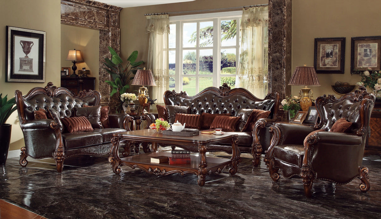 Versailles 2-Tone Dark Brown PU & Cherry Oak Sofa w/7 Pillows - Levi's Discount Furniture (Vineland, NJ)