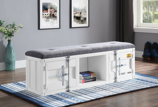 Cargo Gray Fabric & White Bench (Storage) - Levi's Discount Furniture (Vineland, NJ)