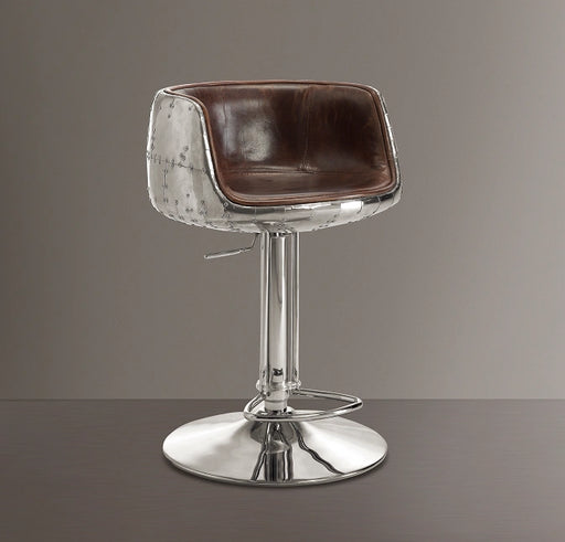 Brancaster Vintage Brown Top Grain Leather & Aluminum Adjustable Stool (1Pc) - Levi's Discount Furniture (Vineland, NJ)