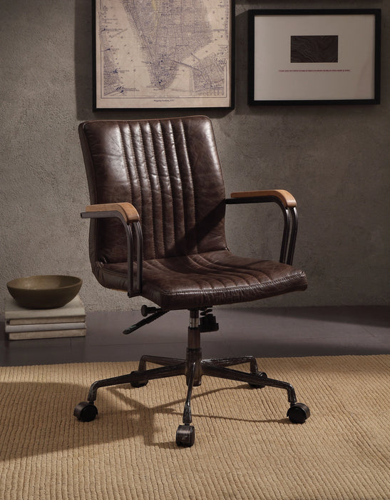 Joslin Distress Chocolate Top Grain Leather Office Chair - Levi's Discount Furniture (Vineland, NJ)
