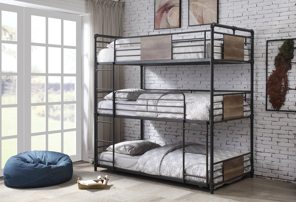 Brantley Sandy Black & Dark Bronze Hand-Brushed Bunk Bed (Triple Twin) - Levi's Discount Furniture (Vineland, NJ)