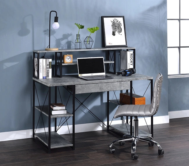 Amiel Faux Concrete & Black Desk - Levi's Discount Furniture (Vineland, NJ)