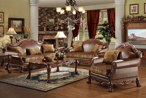 Dresden Brown PU & Chenille, Cherry Oak 3-Piece Living Room Set - Levi's Discount Furniture (Vineland, NJ)