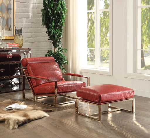 Quinto Antique Red Top Grain Leather & Stainless Steel Accent Chair - Levi's Discount Furniture (Vineland, NJ)