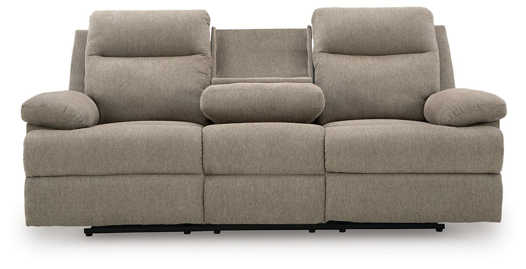 Side-Swipe Reclining Sofa with Drop Down Table