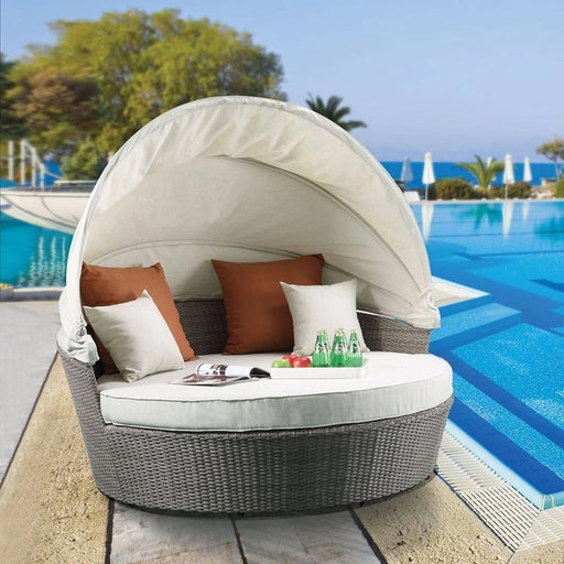Acme Salena Patio Canopy Sofa with Ottoman in Beige Fabric & Gray Wicker 45025 - Levi's Discount Furniture (Vineland, NJ)