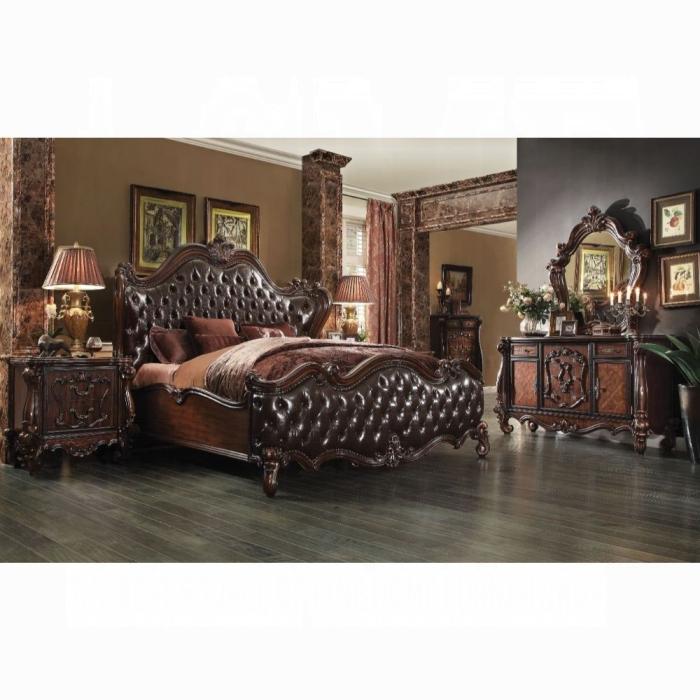 Versailles 2-Tone Dark Brown PU & Cherry Oak Eastern King Bed - Levi's Discount Furniture (Vineland, NJ)