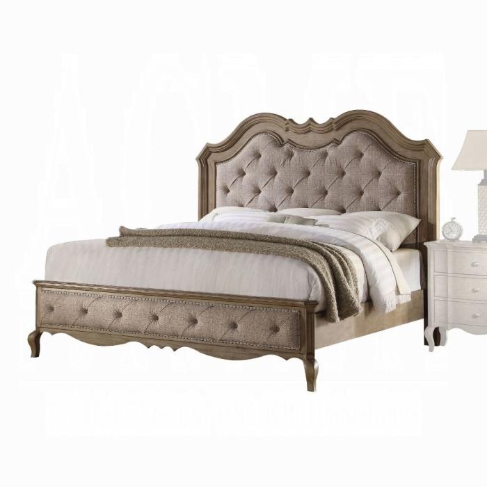 Chelmsford Beige Fabric & Antique Taupe Queen Bed - Levi's Discount Furniture (Vineland, NJ)