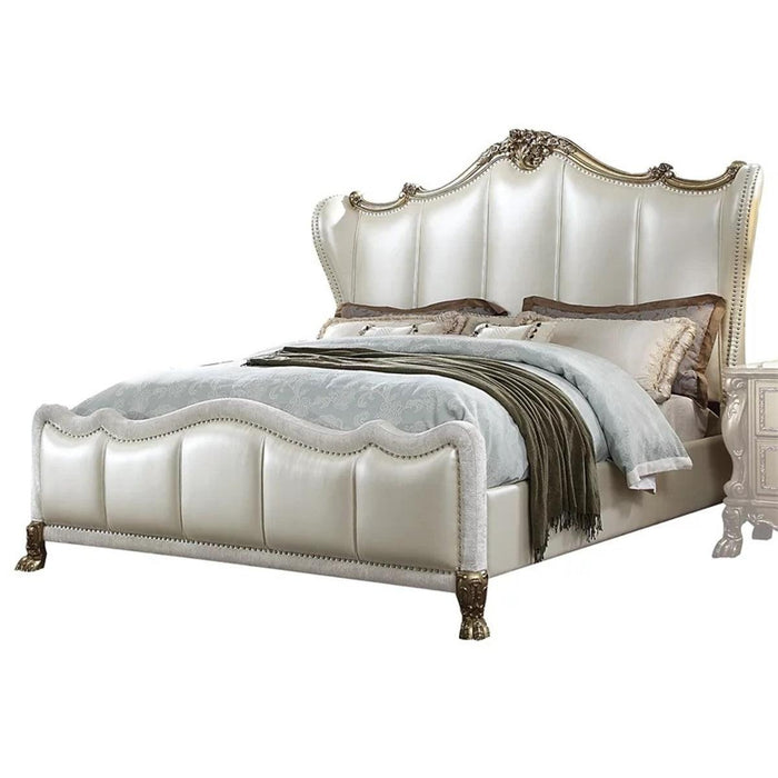 Acme Furniture Dresden II King Bed in Pearl White PU & Gold Patina 27817EK - Levi's Discount Furniture (Vineland, NJ)