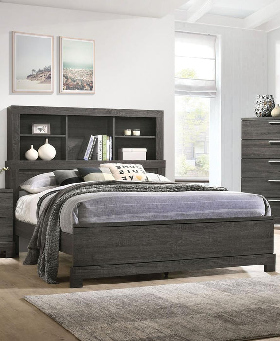 Acme Furniture Lantha Queen Bookcase Panel Bed in Grey Oak 22030Q - Levi's Discount Furniture (Vineland, NJ)