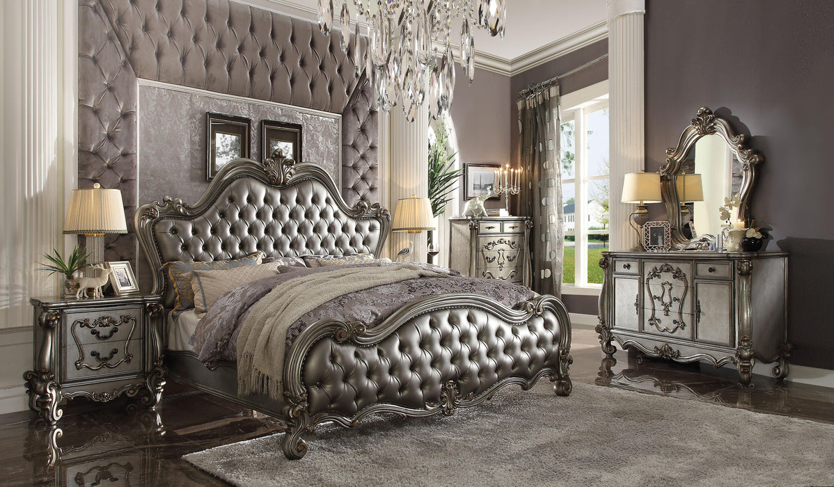 Versailles II Silver PU & Antique Platinum Queen Bed - Levi's Discount Furniture (Vineland, NJ)