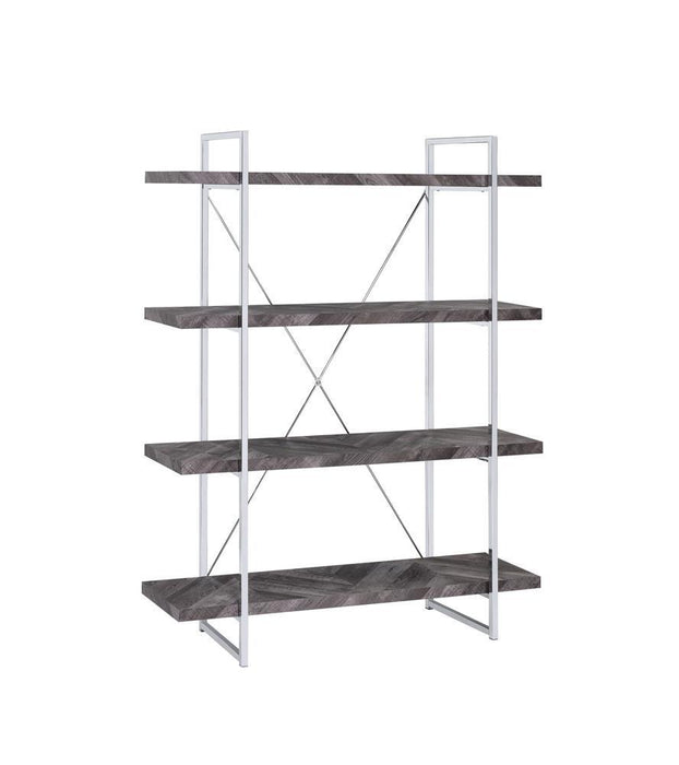 Grimma 4-shelf Bookcase Rustic Grey Herringbone