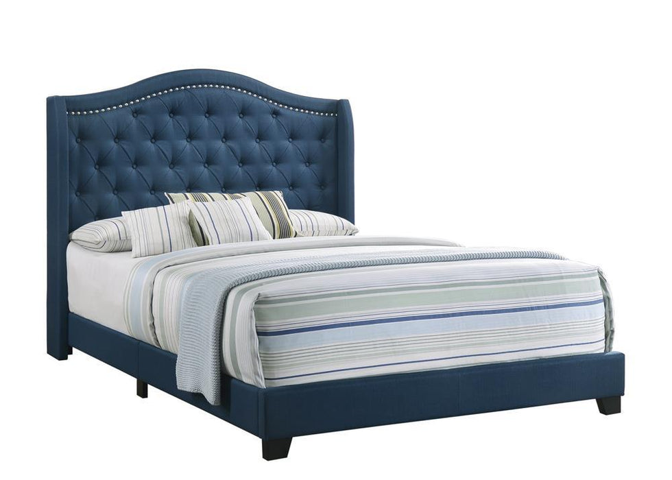 Sonoma Full Camel Headboard Bed with Nailhead Trim Blue