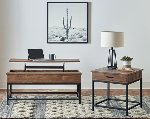 Byers Black Coffee Table with Hidden Storage Brown Oak and Sandy Black - Levi's Discount Furniture (Vineland, NJ)