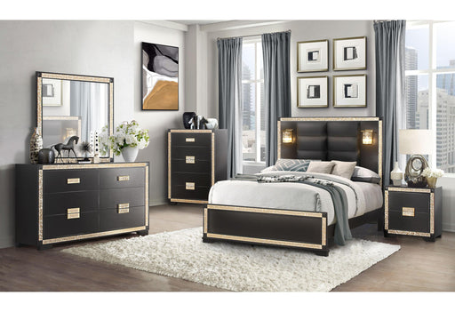 BLAKE BLACK/GOLD QUEEN BED GROUP WITH LAMPS - Levi's Discount Furniture (Vineland, NJ)