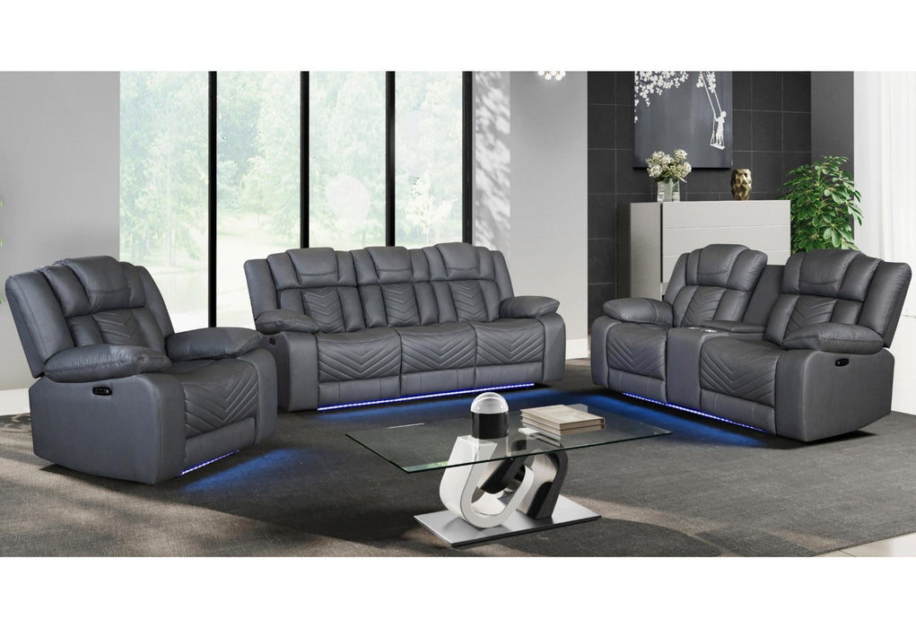 U7068 GREY 10 POWER RECLINING SOFA/POWER CONSOLE RECLINING LOVESEAT/POWER RECLINER W/LED - Levi's Discount Furniture (Vineland, NJ)