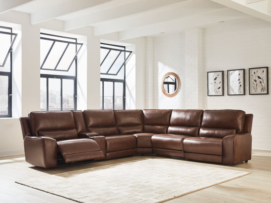 DeepWakes Reclining Sectional with Storage Console - Levi's Discount Furniture (Vineland, NJ)