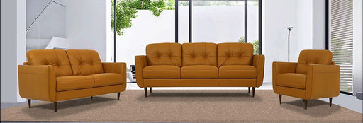 Radwan Pesto Camel Leather 3-Piece Living Room Set - Levi's Discount Furniture (Vineland, NJ)